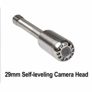 Alana 29mm Self Leveling Camera Head, stainless steel with LED lights around lens, shown on a white background.