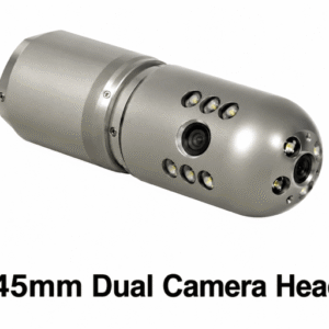 Alana 45mm Dual Camera Head, metallic and cylindrical, with two lenses, LED lights; “45mm Dual Camera Head” label shown.