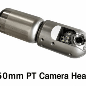 Alana's stainless steel 50mm Pan Tilt Camera Head with LED lights and lens, on white, labeled "50mm PT Camera Head" below.